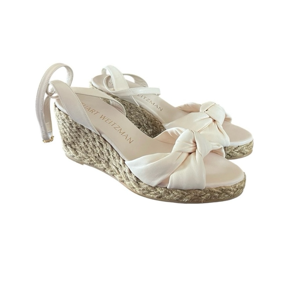 Stuart Weitzman Leather Playa Espadrille  Wedge Knotted Vamp NEW Size 9